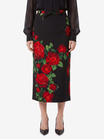 Gonna midi con stampa Rose Rosse