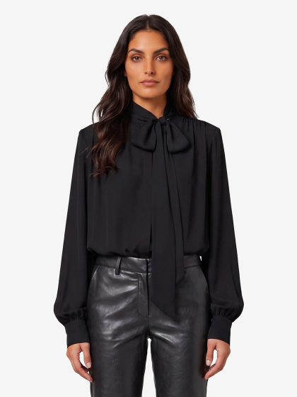 Blusa collo con fiocco misto seta