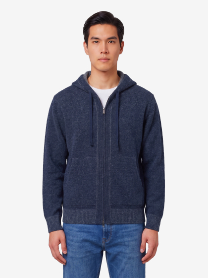Felpa con zip in lana merino blu navy