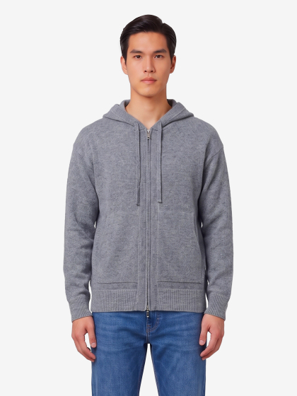 Felpa con zip in lana merino grigio medio